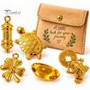 Polished Golden Charm 5Pcs Turtle Set, Four-Leaf Clover Ingot Prayer Wheel Money Frog Good Luck Symbolic Charm, Symbolizes Fortune & Wealth,