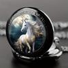 Vintage Unique Silver Horse Animal Design Necklace Pendant Quartz Pocket Watch