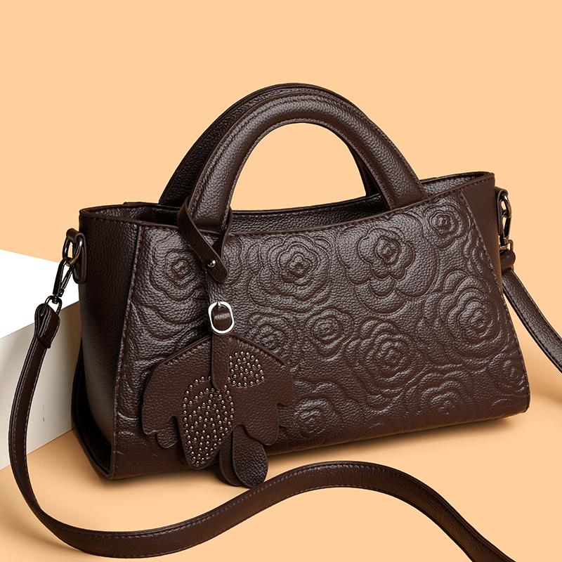 Elegant Embossed Flower Design Faux Leather Tote Bag with Adjustable Shoulder Strap
