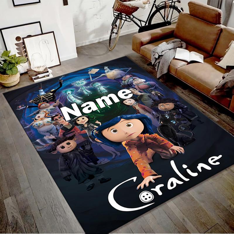 Custom Coraline Mat Personalized Name, Polyester Washable Indoor Entryway Rug, Gift for Christmas, Easter, Thanksgiving Day