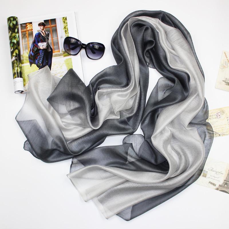 Dual-Use Gradient Mulberry Silk Scarf: Cotton, Linen & Silk Wrap for Women