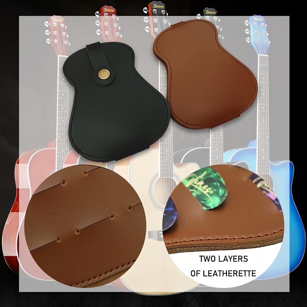 1pc Guitar Pick Storage Case-18 Picks Capacity,PU Leather Guitar-Shaped Design with Retro Style,Guitar Pick Storage Bag Portable