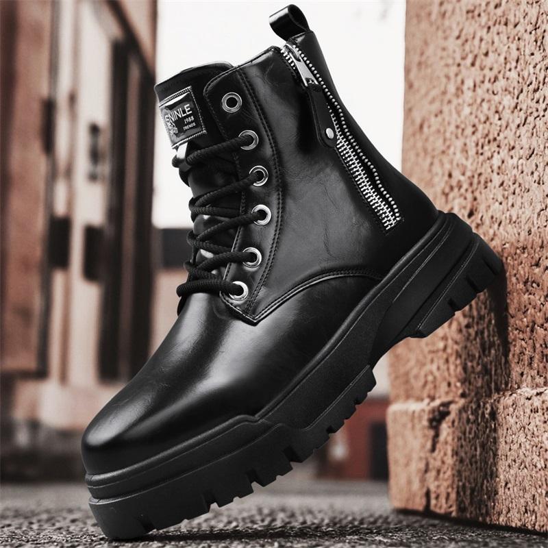 Men'S High-Top Boots Fashion Casual Leather Boots Men'S Sneakers Lace Up Ankle Boots Motorcycle Platform Boot Zapatillas Hombre