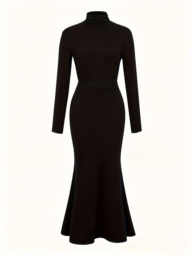 2026 Elegant High Neck Slim Fit Knit Dress - Women's Spring/Autumn Collection