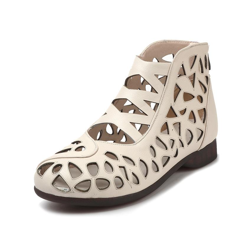 Fashion GKTINOO Genuine Leather Summer Sandals Breathable Hollow Ankle Boots Soft Non-slip Comfortable Sandalias De Mujer Large Size