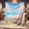 1pc 2D Beach Lounger And Ocean Theme Pattern Flannel Blanket, Soft HD Digital Print, Cooling Blanket All-Season Use! Soft And Breathable 100% Polyeste