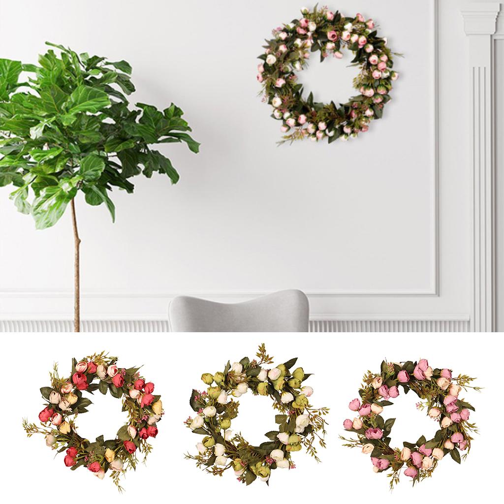 12" Artificial Wreath Rose Flower Door Wreath for Wedding Wall Home Decor