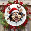 Cartoon Elk Christmas Wooden Sign - Navidad Round Artwork for Front Door, Wall Hanging Decor - Ideal Christmas Decoration