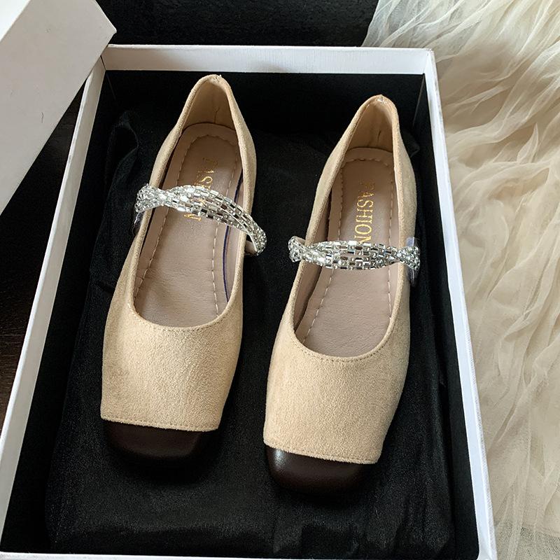 

2025 autumn new French retro square head shallow mouth single shoes women s flat Mary Jane shoes ballet shoes 40 бежевый