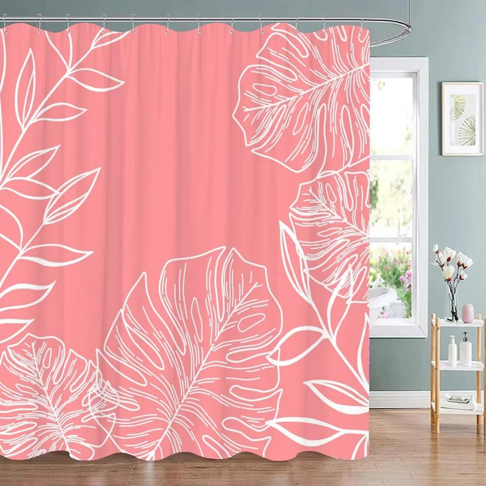 Green Plant Fabric Shower Curtain Tropical Monstera Leaf Shower Curtains For Bathroom Decor Minimalist Botanical Decorative