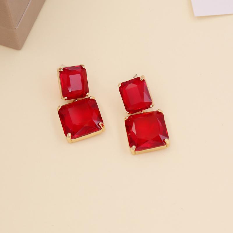 Women's Silver Needle Square Crystal Geometric Clear Resin Drop Earrings Hot Sale New Arrivals Design
