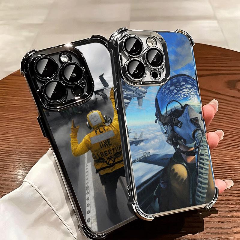 Warship Fighter Aircraft Carrier Soft Phone Case For iPhone 15 16 17 Air 14 Pro Max 16E Plus 13 12 Mini Plating Anti-Fall Fundas