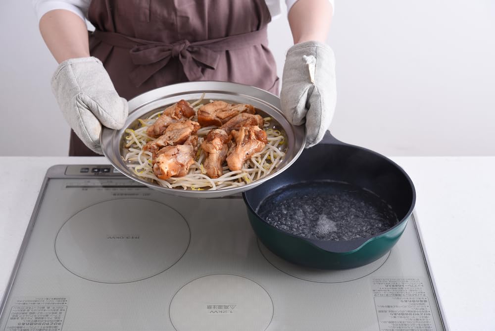 Ernest Easy Steams Food in a Frying Lid Serves as a Stainless Dishwasher Made in Made in Product Number Steamer, 24-26cm, Pan, Dishpan, Steel, Safe,