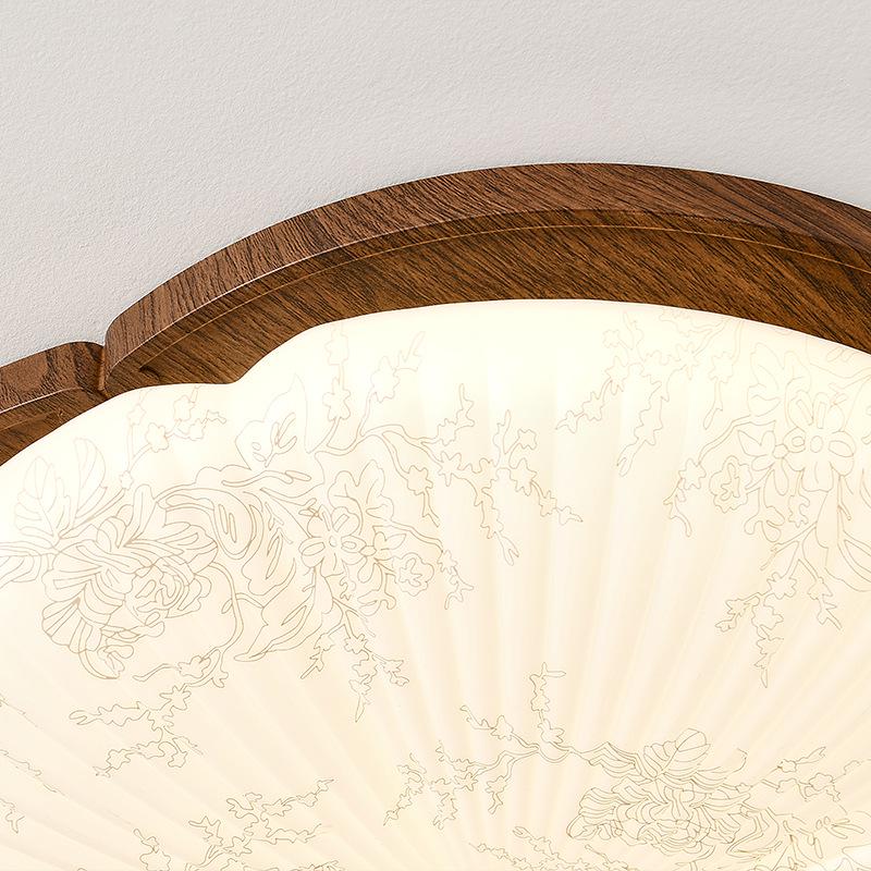 Chinese Style Walnut Wood Grain Ceiling Light for Study or Master Bedroom, Retro Wabi-Sabi Design, Eye Protection