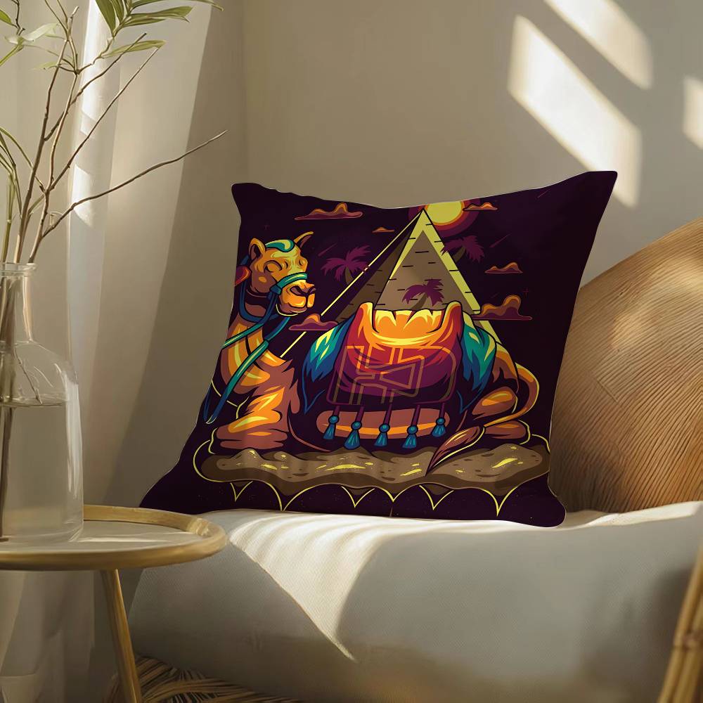 Classic Cartoon Camel-C Pillow Case Silky Elegant Comfort Sofa Bed  Invisible Zipper Beach Pillowcase