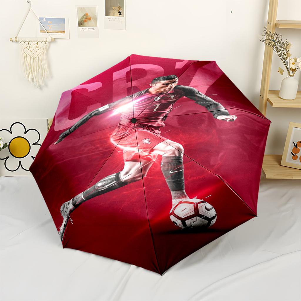Cr7 Football Legend Compact Travel Automatic Umbrella Retractable Design with 8-Rib Durability Durable Plastic & Iron Durable Everyday Carry Umbrella