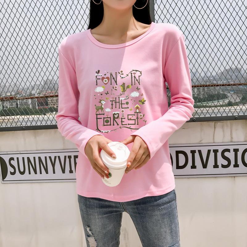 Autumn New Korean Style Korean Style College Girl Fresh Printed Long-sleeved T-shirt Female Student Top Base Shirt