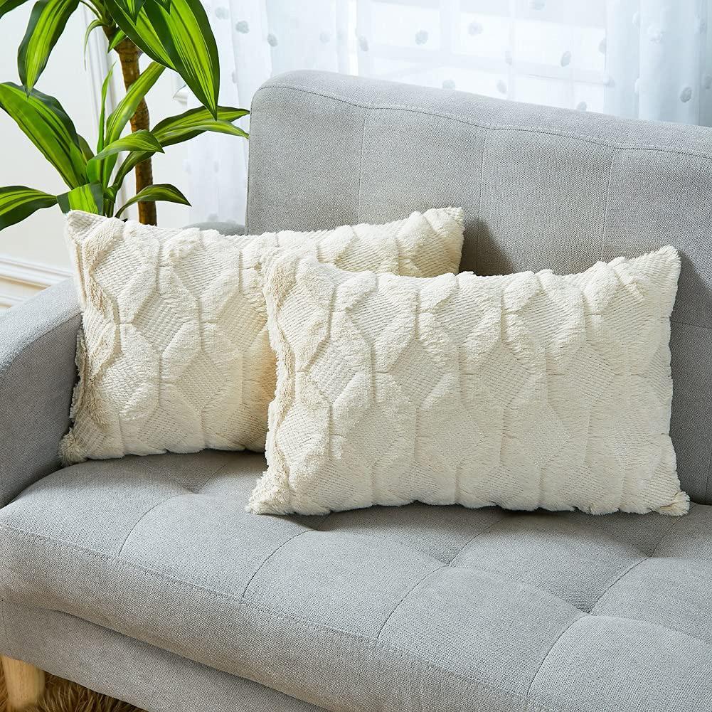 

Geometric Diamond Pattern Plush Pillowcase Simple Home Sofa Cushion Cover Soft Velvet Woolen Fabric Pillowcase 30x50cm For Living Room Bedroom apricot