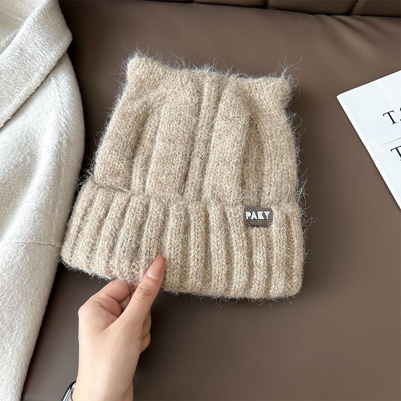 Cartoon Cat Ear Woolen Hat for Women, Autumn and Winter Japanese Style Thickened Warm Knit Hat, Large Head Circumference Cold-Proof Hat