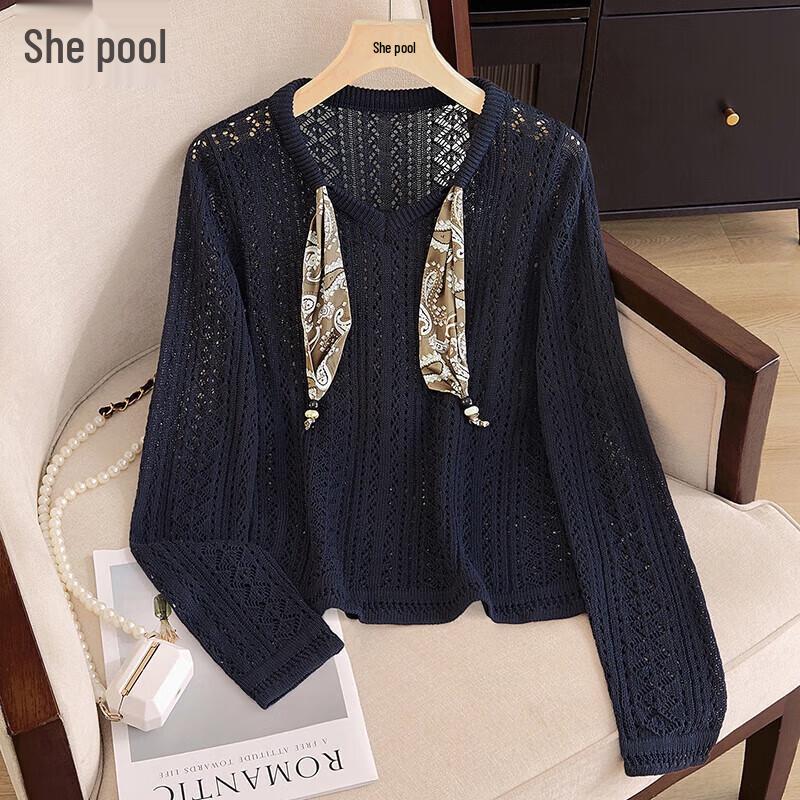 

Women s Lyocell Linen Blend Hollow-Out Knit Top One Size