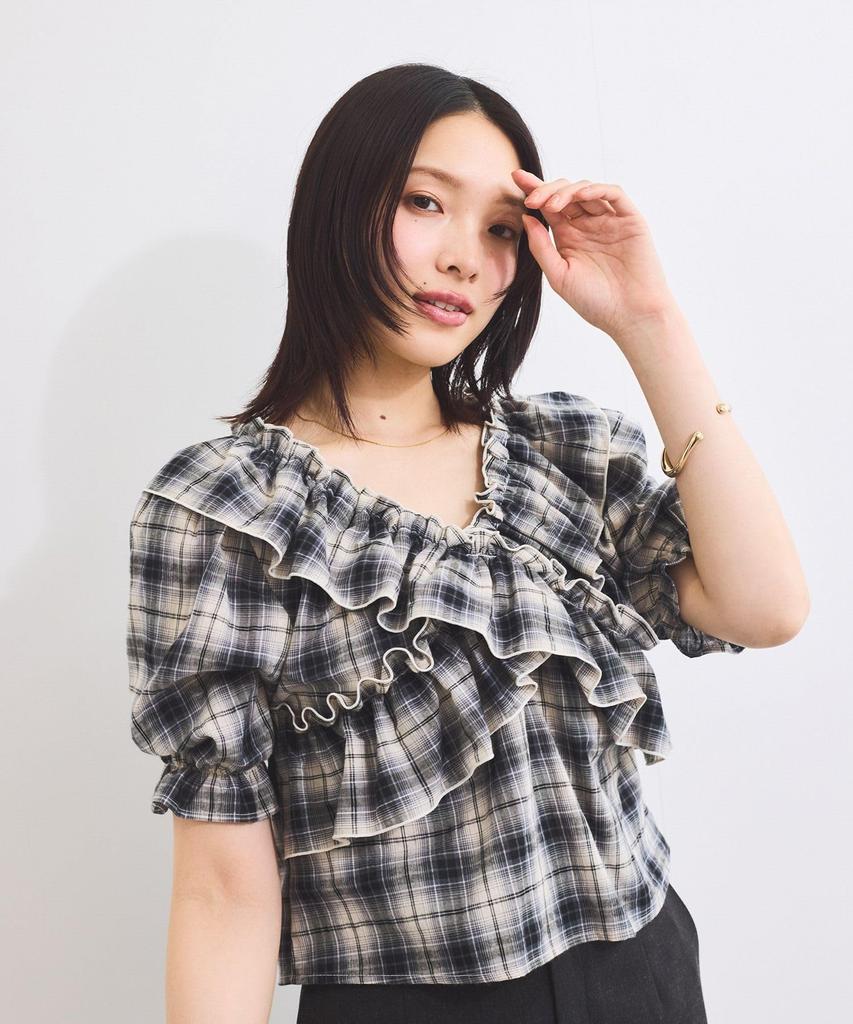 Blouse Frill Check Black [BIS] [2-Way] Blouse, Women's, (02)