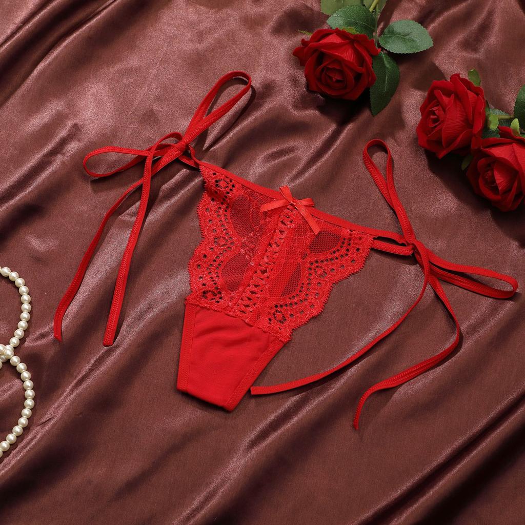 Female Spring and Summer New Lace Sexy Seductive Lace Up See Through Low Rise Panties