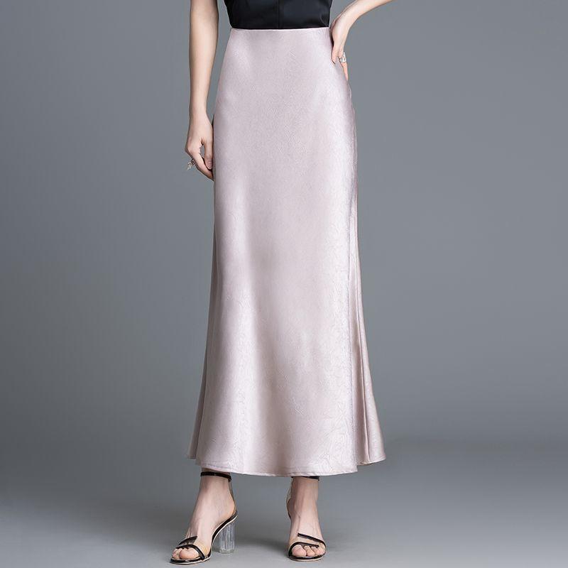 High Waist Satin Long Skirt Flattering Fish Tail Hem Simple and Chic