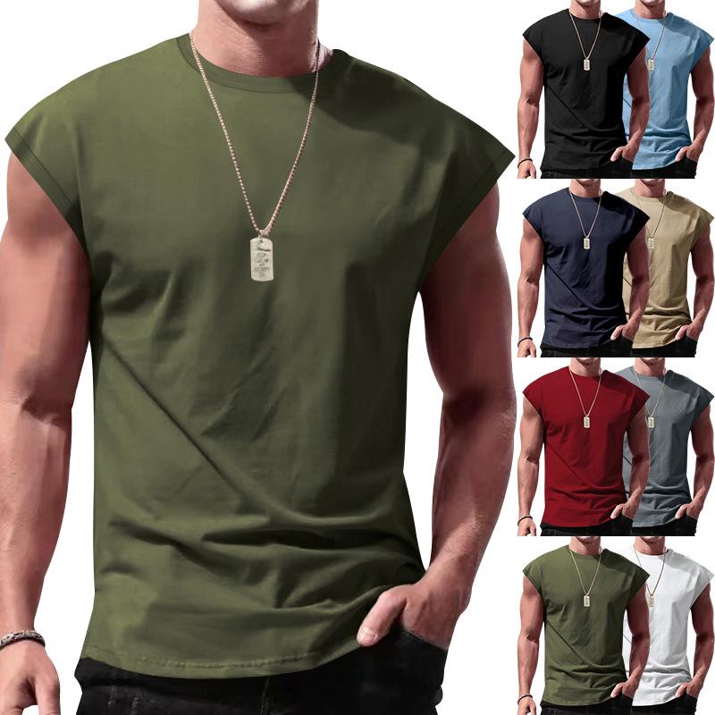 Cross-border 2025 Men's Summer Sleeveless T-shirt - Youth Loose Fit Solid Color Thin Tank Vest