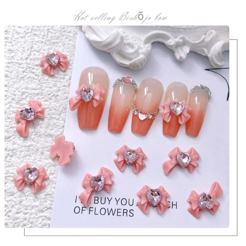 Resin Bow Nail Charm 3D Nail Charms Rhinestone Nail Art Nail Decoration Korean Style Bowknot Design for Women