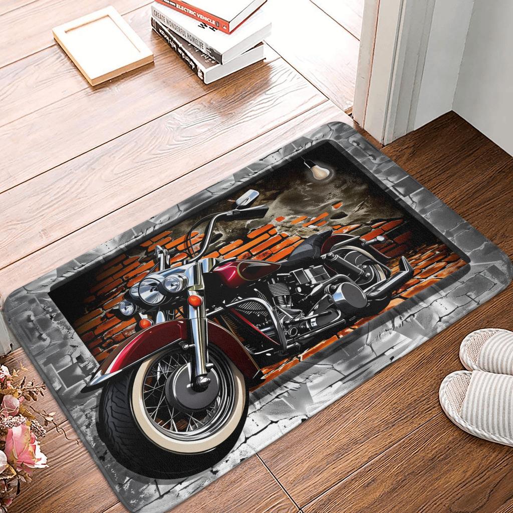 Retro Classic Motorcycle Motorcycle Lovers Gift Doormat Anti-Slip Entrance Kitchen Bathroom Door Floor Mat Toilet Carpet Rug