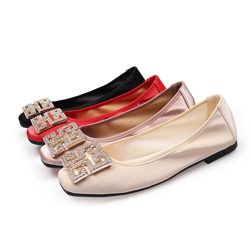Trend Leder Slipper für Damen Ballerinas Flache Damenschuhe Rot Frühling Sommer Trend Damen Mokassins
