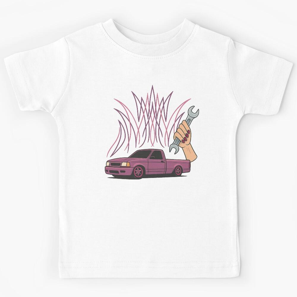 Pink Lowrider Pickup Art Female Mechanic Kids T-Shirt 100