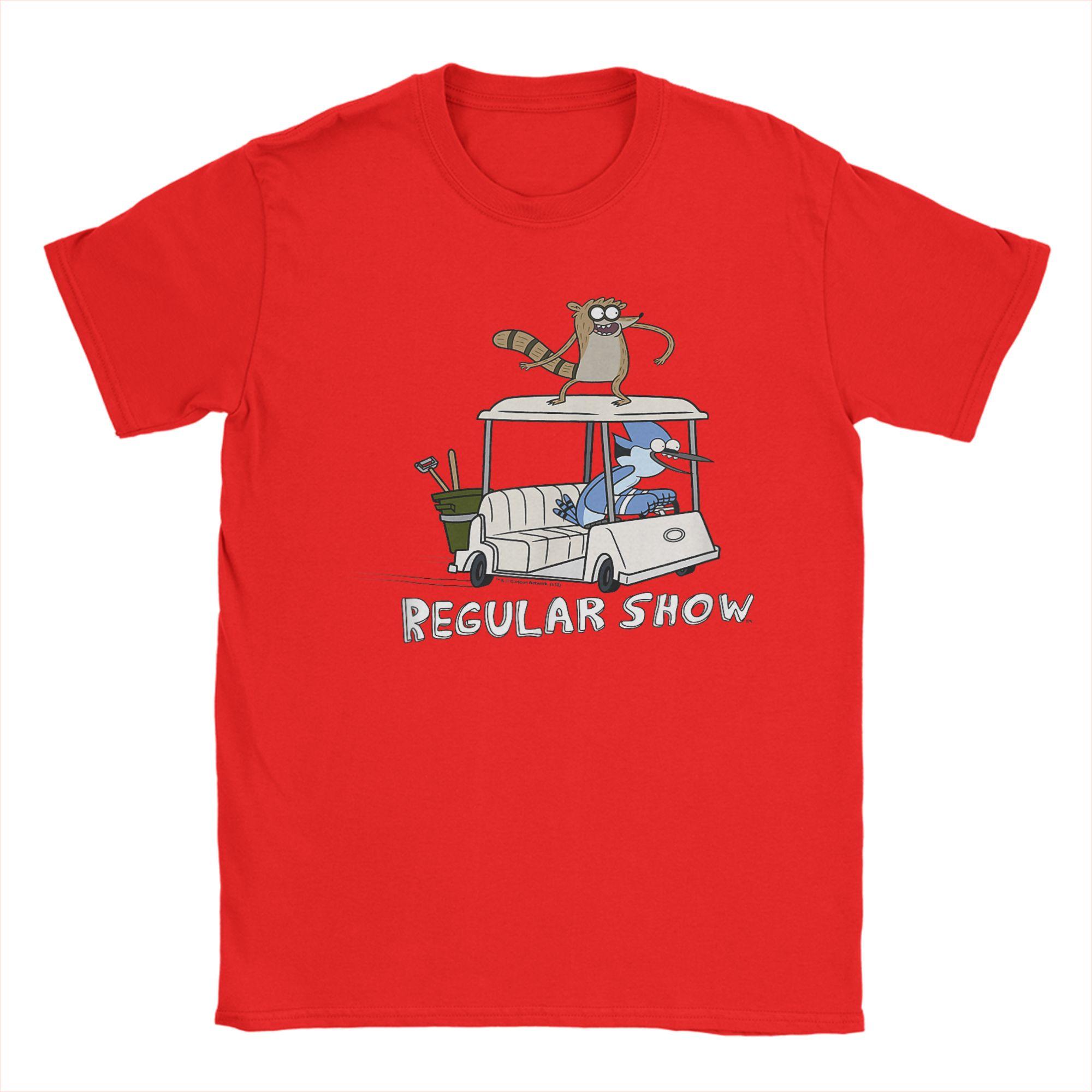 Men TShirts Regular Show Mordecai and Rigby Golf Cart Awesome Pure Cotton Tee Shirt Short Sleeve  T Shirt Crewneck Clothing 6XL S