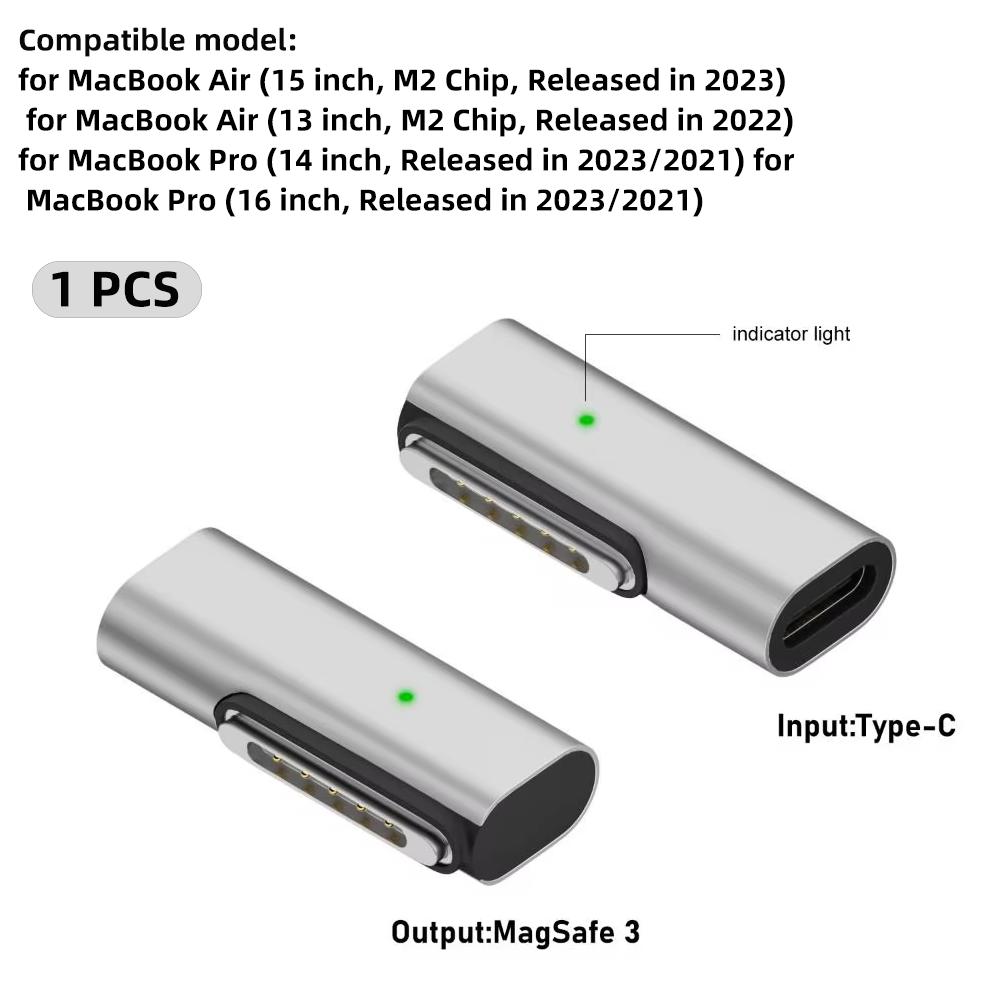 

140W Type-C Female to Magsafe 3 Converter Laptop Indicator Light USB-C Magnetic Adapter Zinc Alloy Connector for MacBook Air/Pro