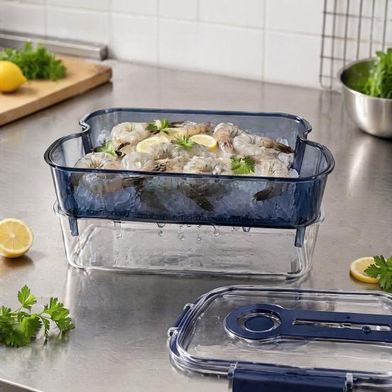 Odor Proof Storage Box Crisper Box, with Mesh Drain Strainer, Tofu Whey Greek Yogurt Maker Separation Food Container, for Fresh Fruit Vegetable