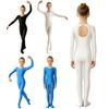Kids Girls Glossy Footed Jumpsuit Long Sleeve Keyhole Back Bodysuit for Gymnastics Dance Training Performance