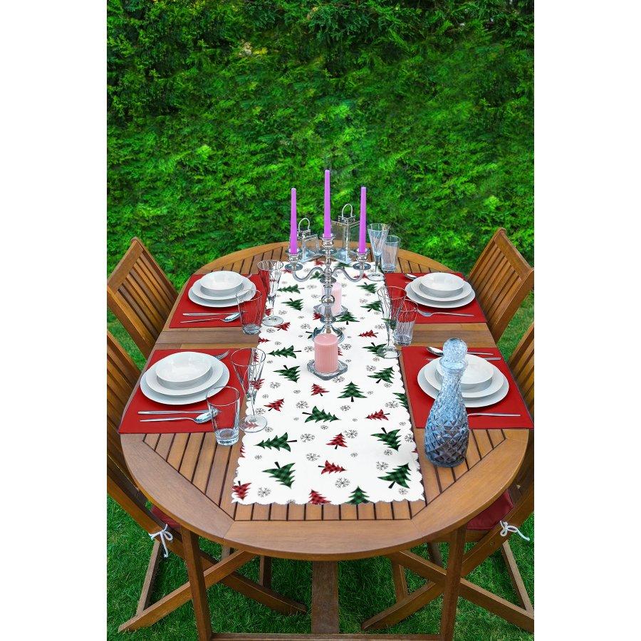 New Year Concept Christmas Tree Printed Runner and Placemat Set 5 Pieces / Placemat Table Mat Dining Table Mat Coaster