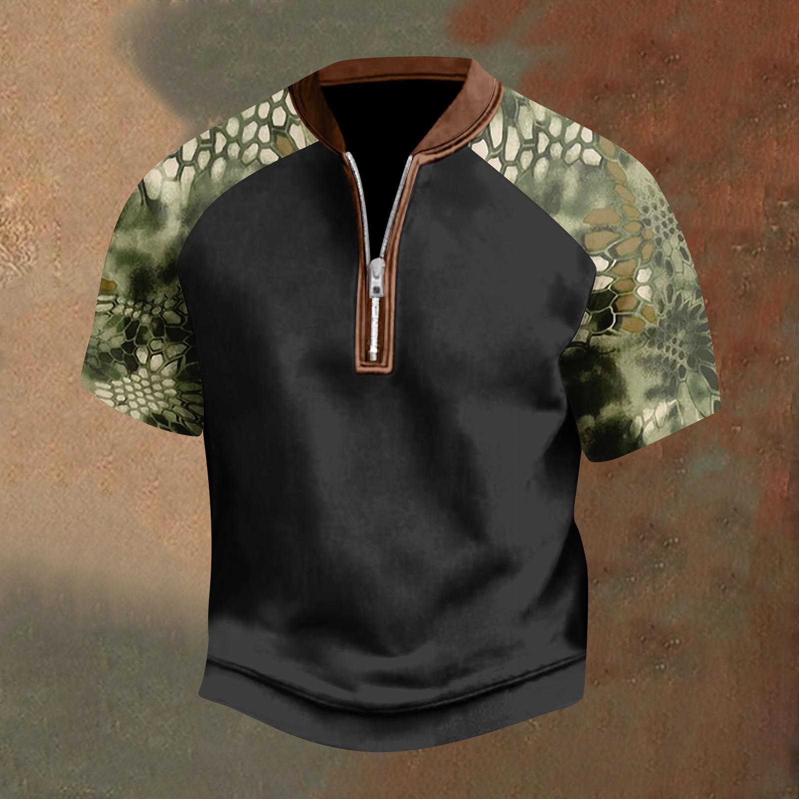 

Мужская повседневная футболка с застежкой-молнией на половину длины и короткими рукавами XL