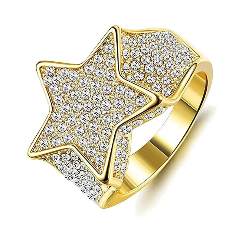 Sale 5-12 White Golden Iced Out HipHop Engagement Rings CZ Pinky Men Women Full Crystal Ring