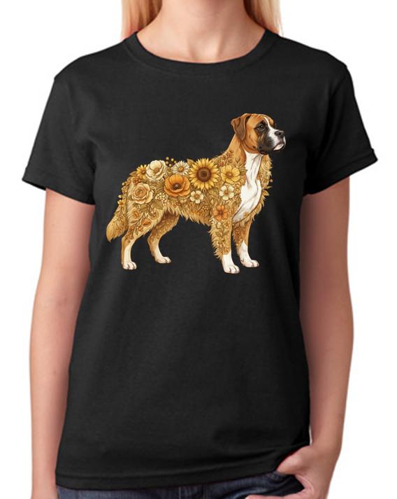 Floral Boxer Dog Illustration Ladies T-Shirt Dog Lover Gift Tee 4XL
