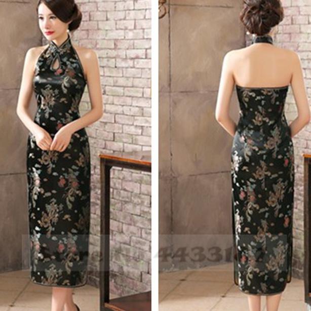 Sexy Backless Sleeveless Cheongsam Female Retro Classic Brocade Chinese Qipao Dress Plus Size Dragon and Phoenix Vestidos