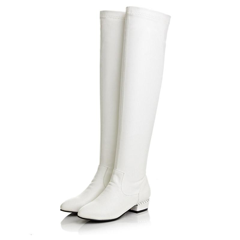 

Женские сапоги на низком каблуке Осенние и зимние простые удобные однотонные сапоги больших размеров 43 белый