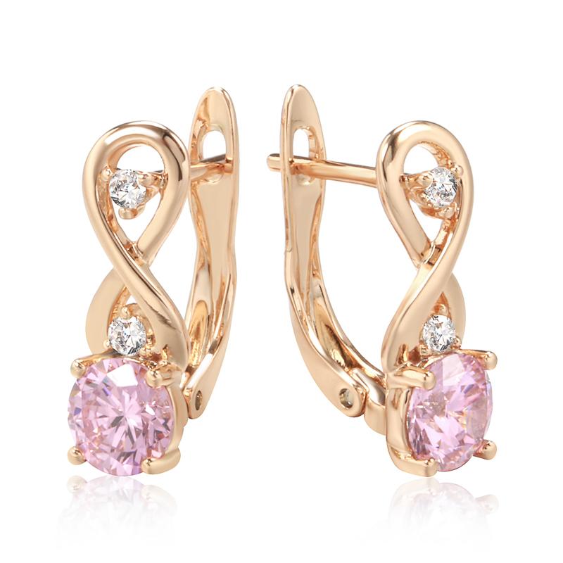

Vintage Pink Natural Zircon Earrings For Women Rose Gold Color Fine Daily Jewelry Easy Matching 8 Shape Earring