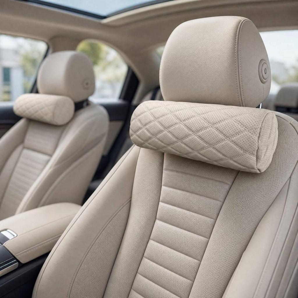 Perforated Leather Neck Pillow with Diamond Quilted Pattern High Density Car