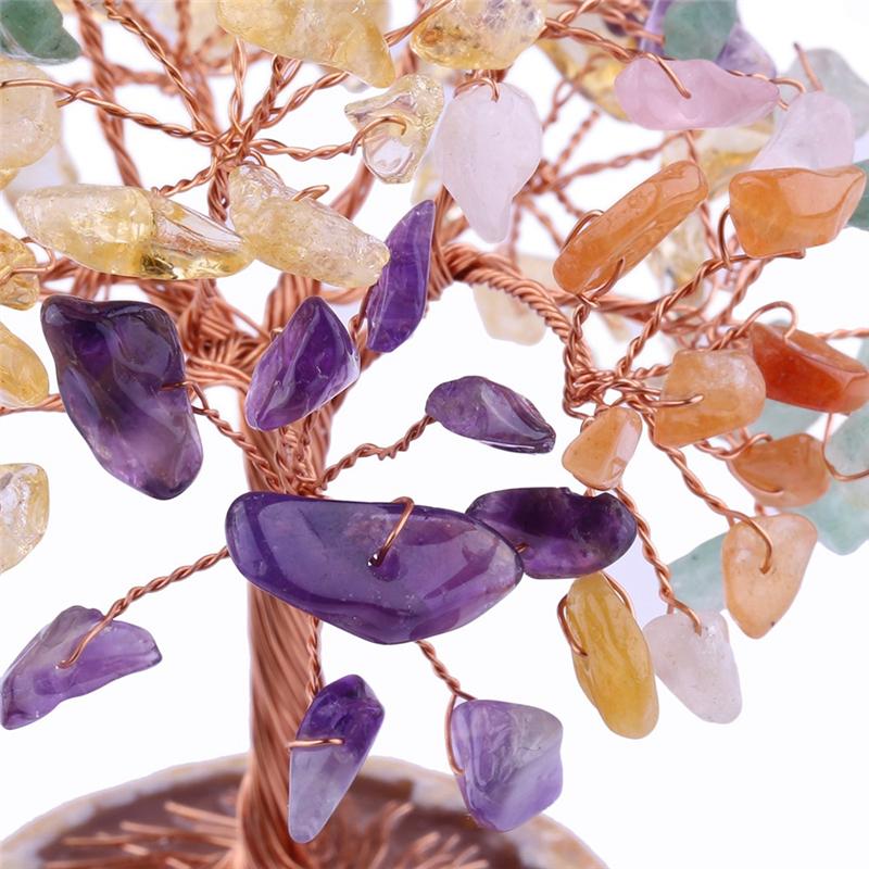 Mini Crystal Money Tree Copper Wire Wrapped Agate Slice Base Healing Gemstone Yoga Feng Shui Trees Home Decor A Easy Install разноцветный
