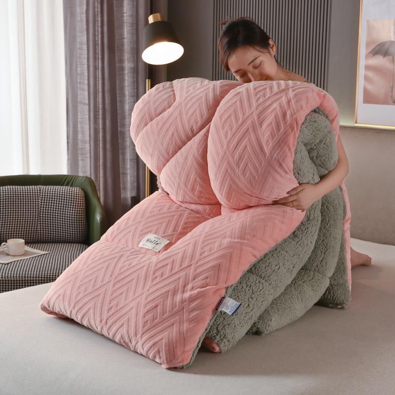 Thickened Lambswool Cotton Quilt - Warm, Double-Sided for Single Dormitory, Ideal for Winter, Spring, and Autumn