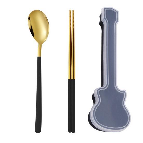 1 Set Spoon Chopsticks Food Grade Mirror Polish Smooth Edge Rust-proof Corrosion Resistant Dinning
