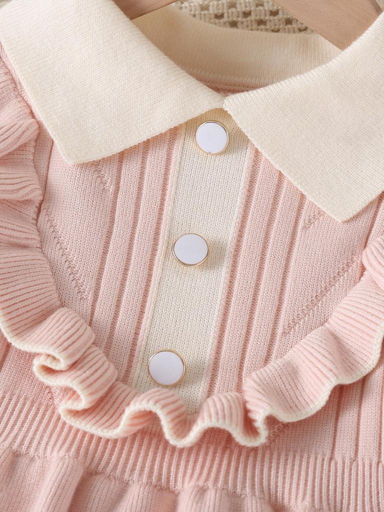 Children's Long Sleeve Knitted Princess Dress with Turn-Down Collar for Spring and Autumn