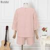 ZANZEA Women Short Sleeve Blouse and Shorts Summer Two Piece Suit Sets