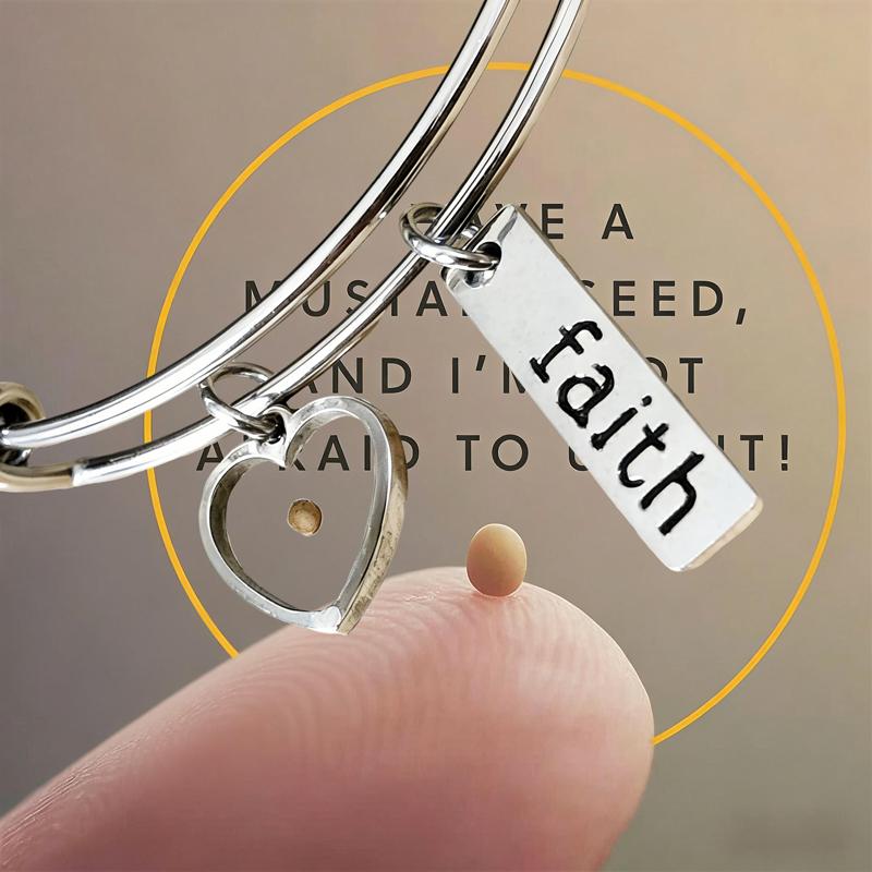 Minimalist Statement Stainless Steel Faith Seed Adjustable Letter Stainless Steel Mustard Seed Bracelet Tarnish Resistant Women